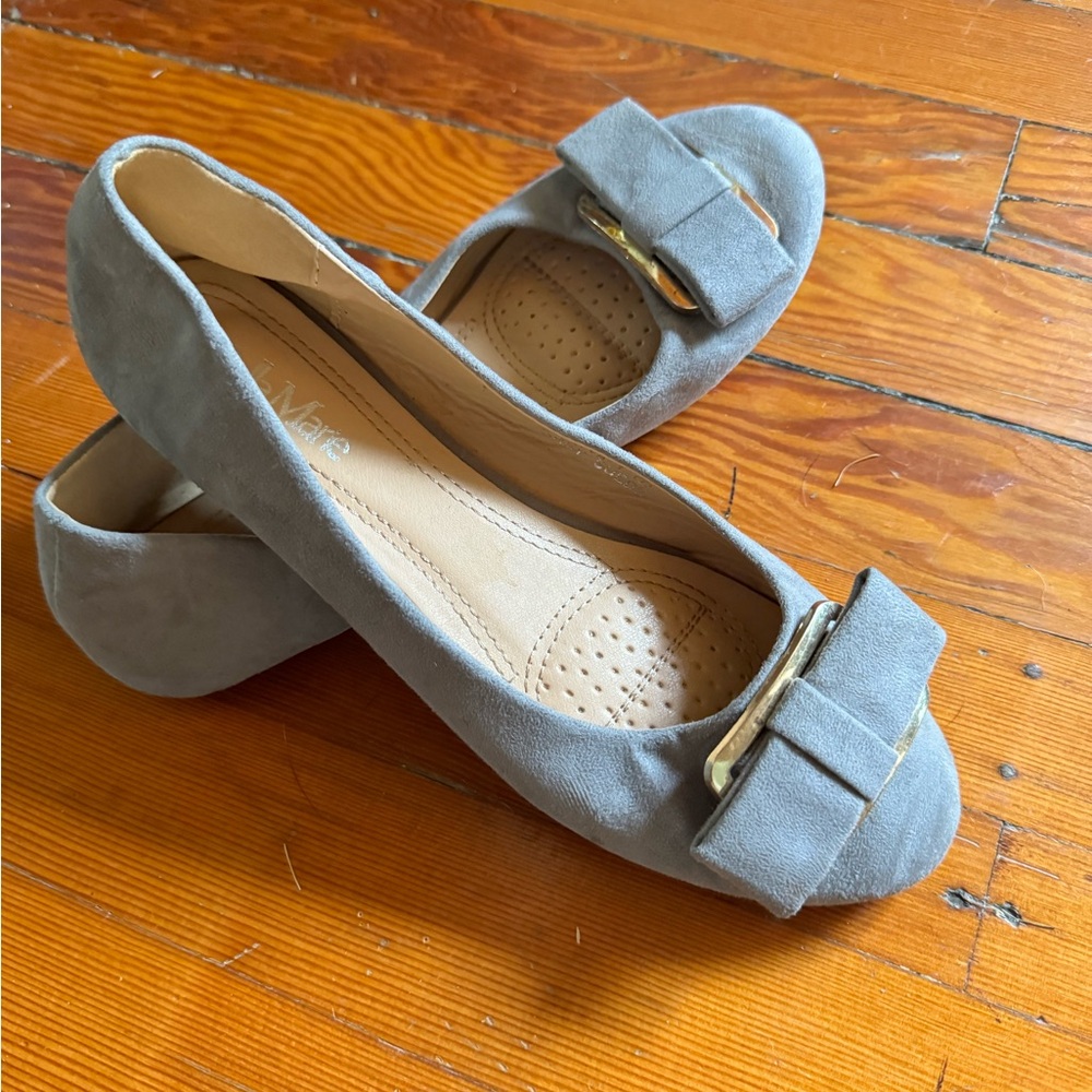 Grey suede flats